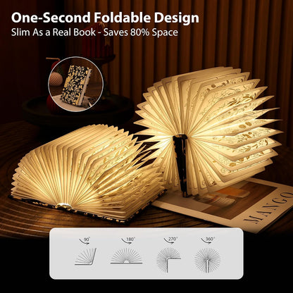 Book Lover Gift, Folding Book Lamp Decor, Portable Print Book Light
