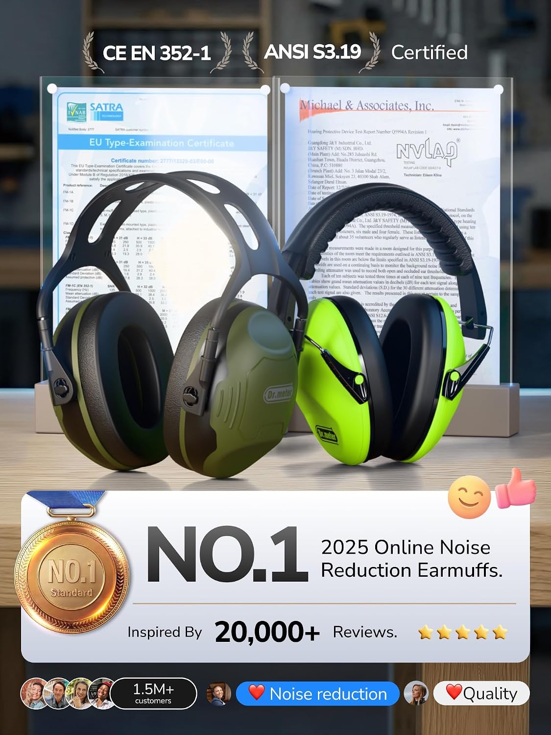 Dr.meter Ear Protection Ear Muffs, Noise Cancelling Headphones for Adults Kids 31dB Earmuffs for Noise Reduction, Hearing Protection for Shooting Gun Range, Mowing, Monster Jam, Sensory, Fireworks