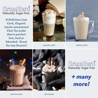 Gramzero Premium Chai Latte Powder Mix | Best Chai Drink Mix | No Sugar Added | Kosher | Stevia Sweetened | 20 Single Serve Packets | Each Packet Makes 8fl Oz Rich and Delicious Instant Chai Tea Latte
