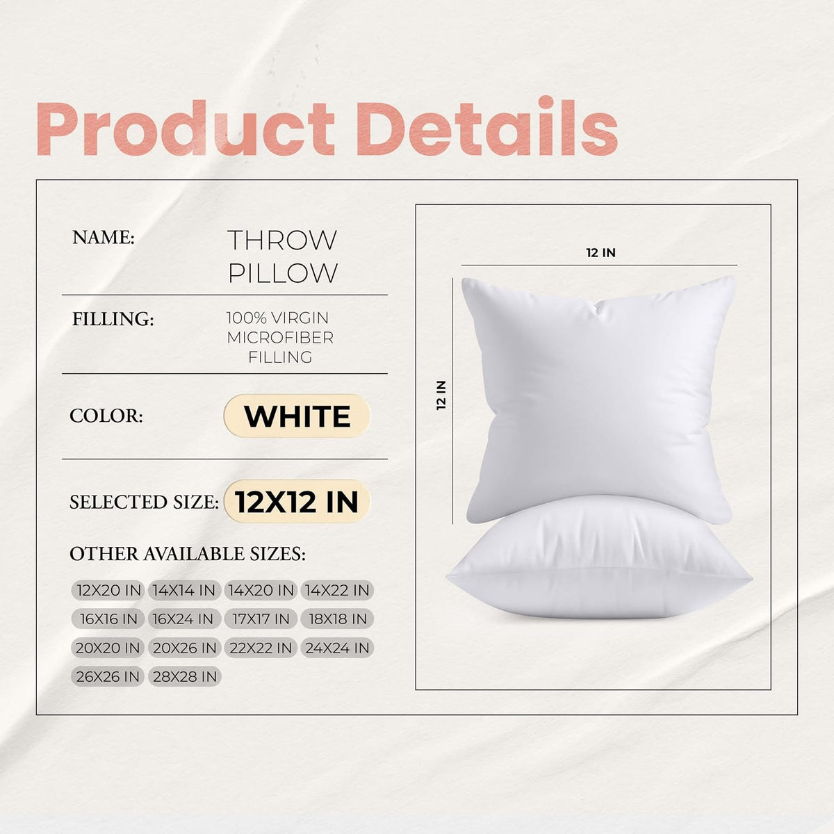 Utopia Bedding 12x20 Pillow Inserts, White Throw Pillows for Couch, 2 Pack