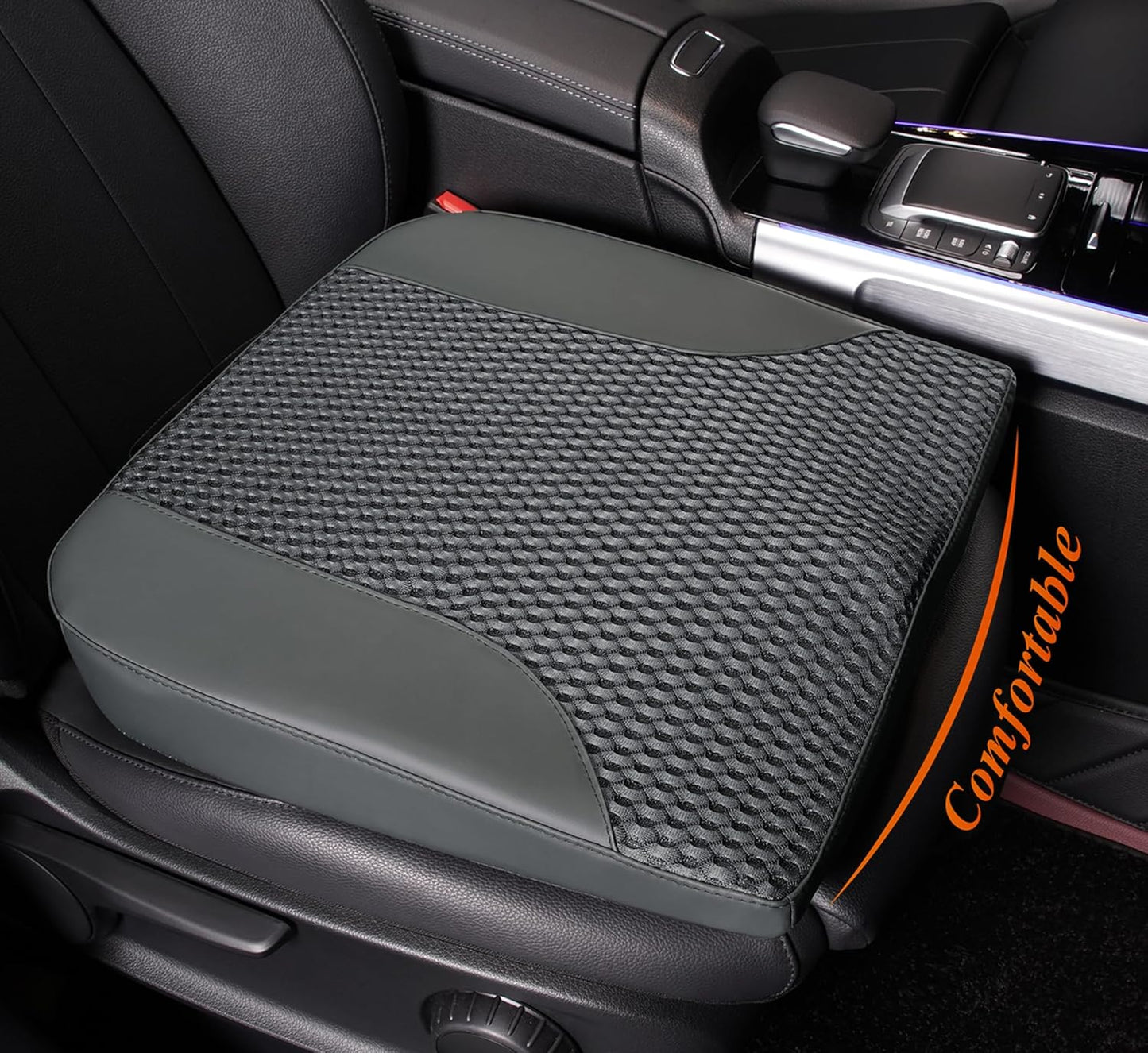 kingphenix Premium Car Seat Cushion, Memory Foam Driver Seat Cushion to Improve Driving View- Coccyx & Lower Back Pain Relief - Seat Cushion for Car, Truck, Office Chair (Leather Black)