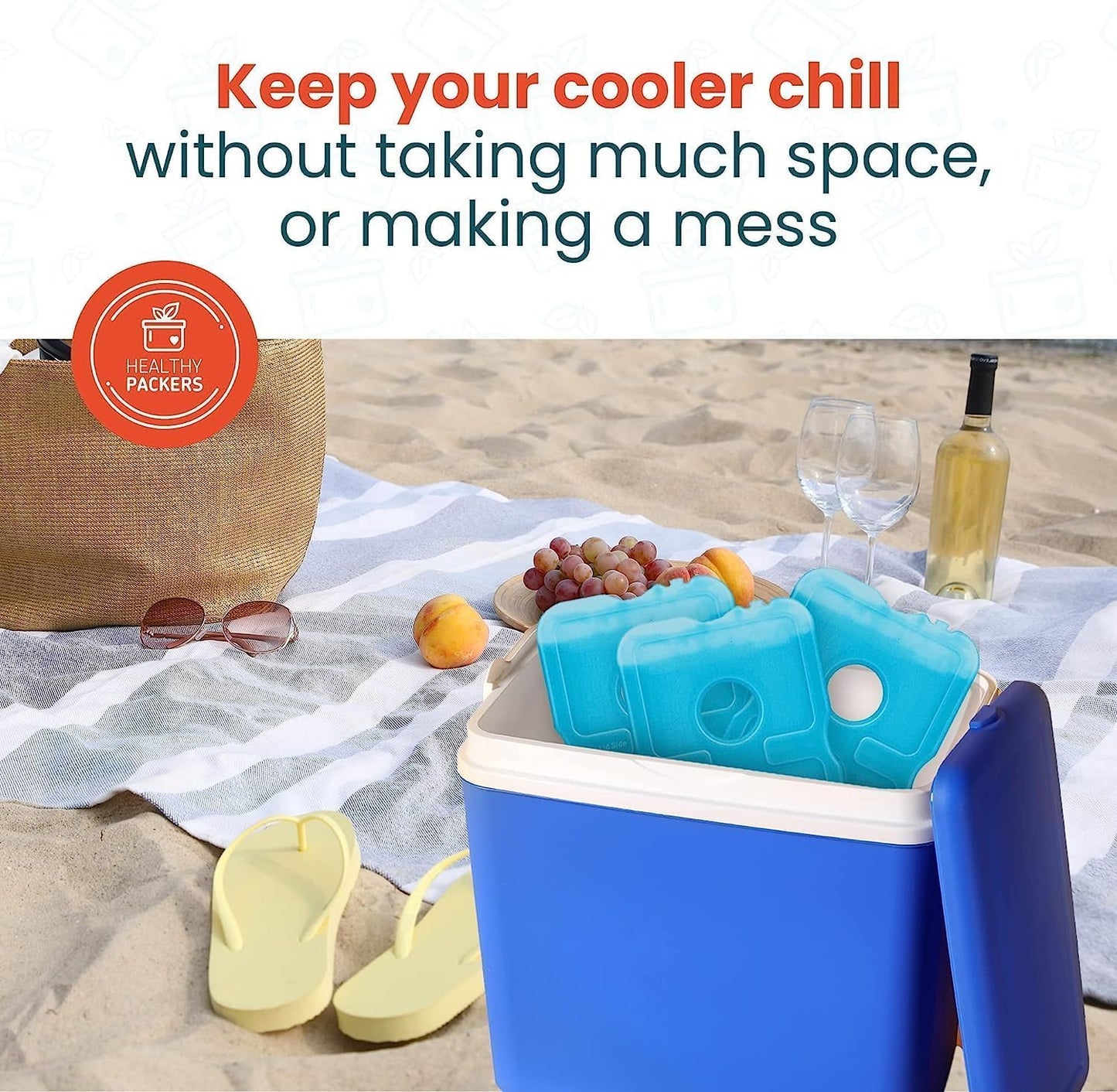 Healthy Packers Ice Packs for Lunch Boxes & Coolers - Freezer Packs - Original Cool Pack | Cooler Accessories for Beach, Camping & Fishing | Slim & Long-Lasting Reusable Ice Pack for Cooler