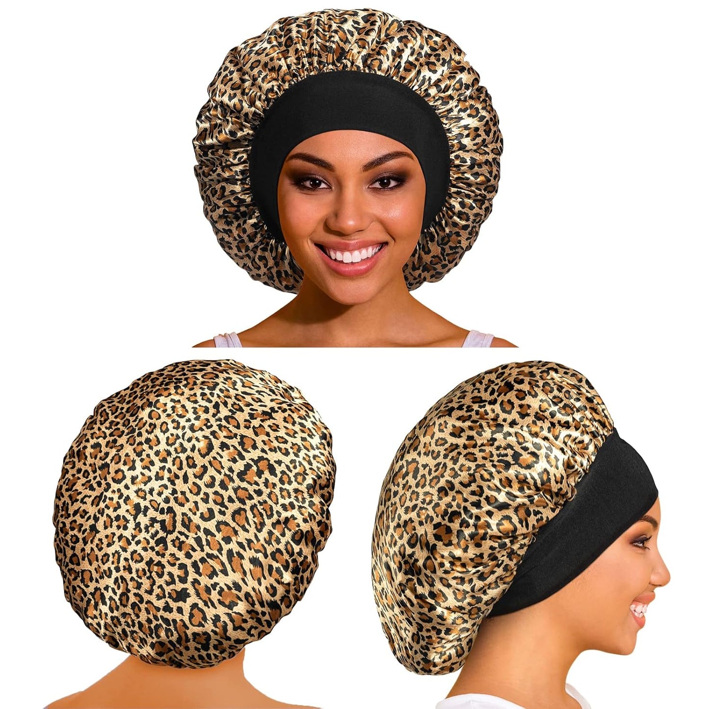 3 Pack Satin Bonnet Silk Hair Bonnet for Sleeping, Sleep Bonnets for Women Large Wide Soft Band Sleep Cap for Curly Hair Braids