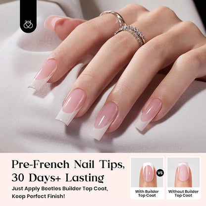 Beetles Press On Nail Kit-Short Square French Tip Press On Nails, 150Pcs Pink French Nail Tips with Nail Glue & Remover Builder Top Coat Nail Lamp, All-in-One DIY Fake Nails Gift for Women