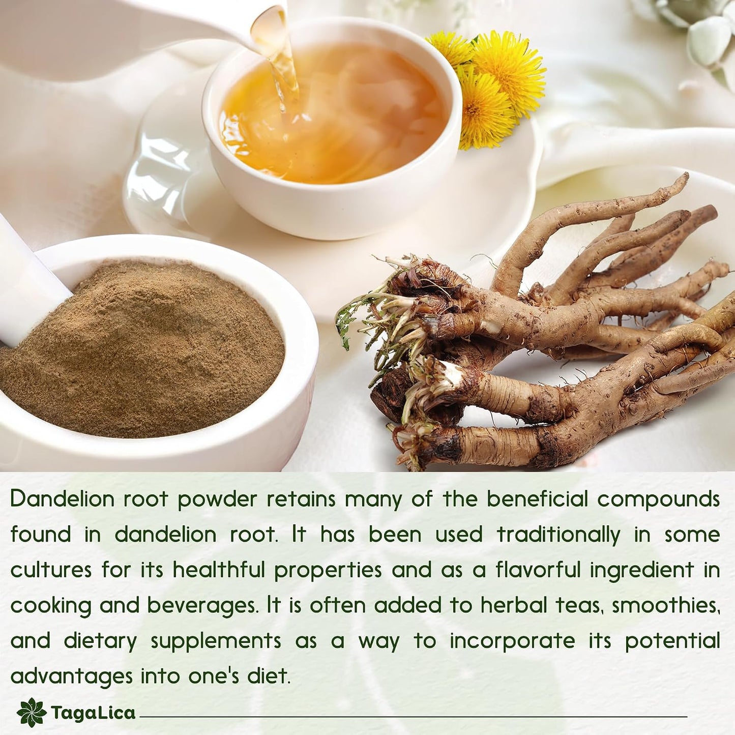 Tagalica, Premium 135 Dandelion Root Tea Bags, 100% Natural & Pure from Dandelion Root, Eco-Conscious Tea Bags, Herbal Tea. No Sugar, No Caffeine, No Gluten, Vegan