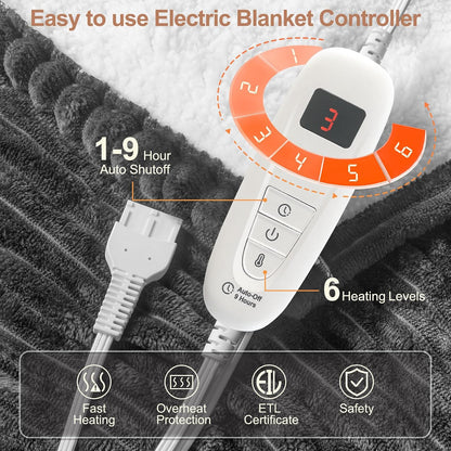 Tefici Heated Blanket Throw 50"x60", Ultra Soft 2-Layer Flannel Electric Blanket, for Home Office Sofa,3 Heat Settings, 4H Auto Off, ETL FCC Certified, Overheat Protection, Machine Washable, Camel