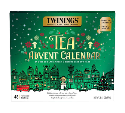 Twinings Tea Advent Calendar Gift Set, 24-Day Holiday Sampler with Black, Green & Herbal Teas, Christmas Countdown Box for Tea Lovers, Brew Joy Together, 48 Count (Pack of 1), 48 Tea Bags