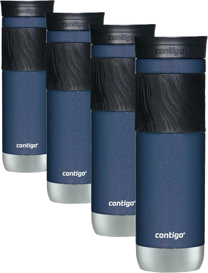 Contigo SNAPSEAL Insulated Stainless Steel Travel Mug with Grip 20oz. Blue Corn Transparent Satin & Midnight Berry