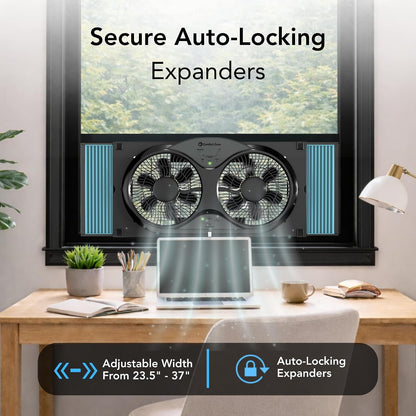 Comfort Zone Twin Window Fan with Reversible Airflow Control, 9 inch, Auto-Locking Expanders, 2 Speed Fan, Dual Fan, Exhaust, Airflow 9.84 ft/sec, Ideal for Home, Kitchen, Bedroom & Office, CZ319WT