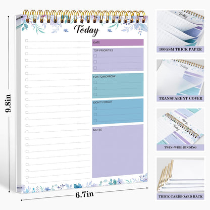 To Do List Notepad - Daily Planner Notepad 104 Pages Task Planner, 6.7" x 9.8" Double Sided Spiral Notebook with Checklist Productivity Planning Pad for Work Office Home-Pink