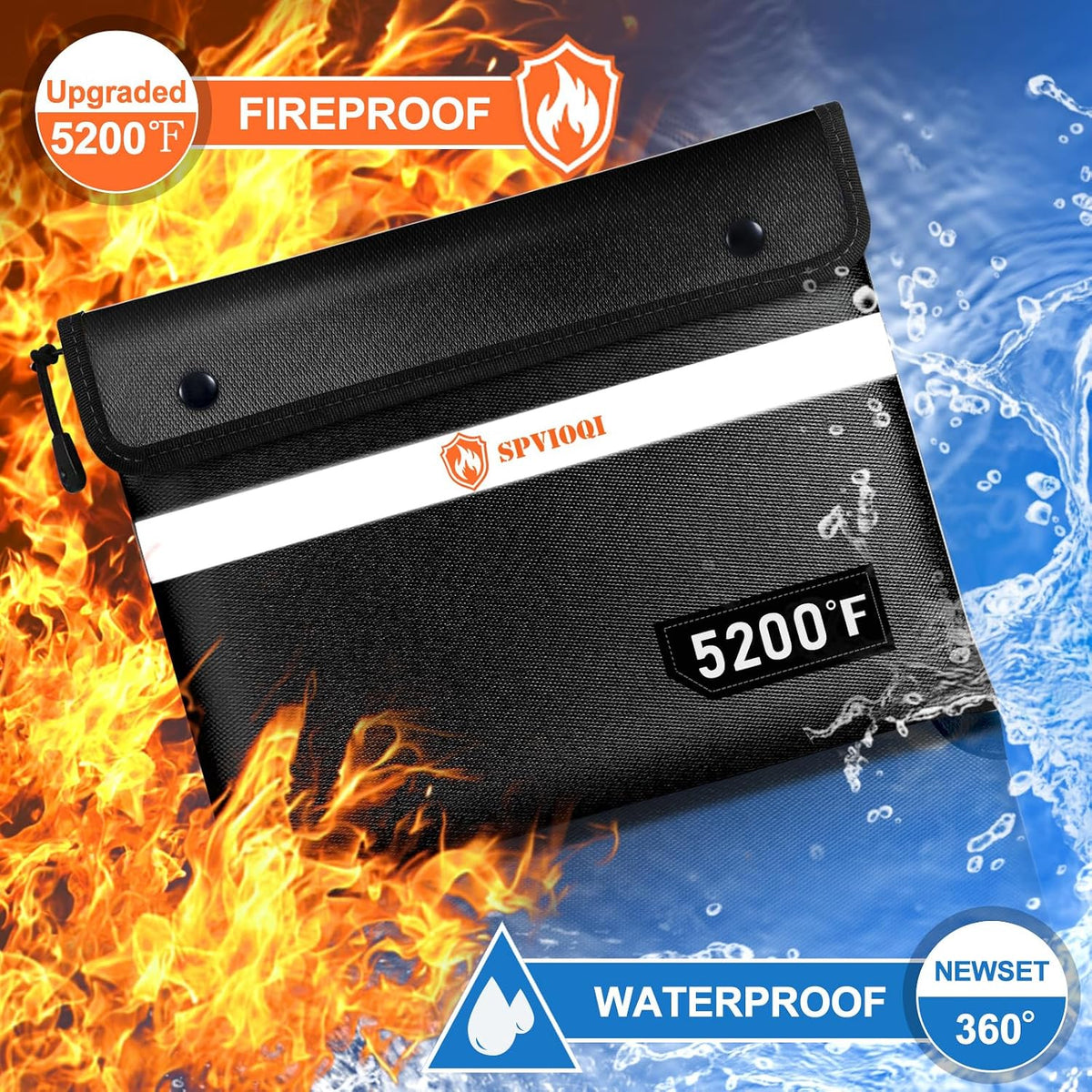 Upgraded 5200°F Fireproof Document Bag with Heat Insulated, Water Fire Proof Bags with Zipper,8 Layers of Functional Materials and Reflective Strip, Fireproof Money Bag for Cash/Documents/Valuables