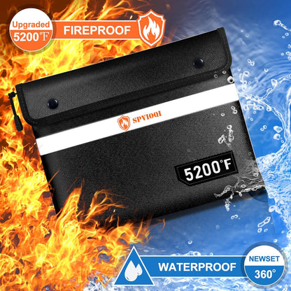 Upgraded 5200°F Fireproof Document Bag with Heat Insulated, Water Fire Proof Bags with Zipper,8 Layers of Functional Materials and Reflective Strip, Fireproof Money Bag for Cash/Documents/Valuables