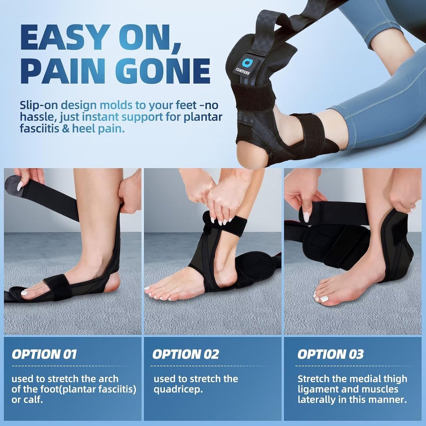 comness Plantar Fasciitis Relief Kit – Foot Stretcher and Foot Massager Roller, Stretch and Roll Routine for Heel Pain,Arch Pain, Simple At-Home Daily Foot Care