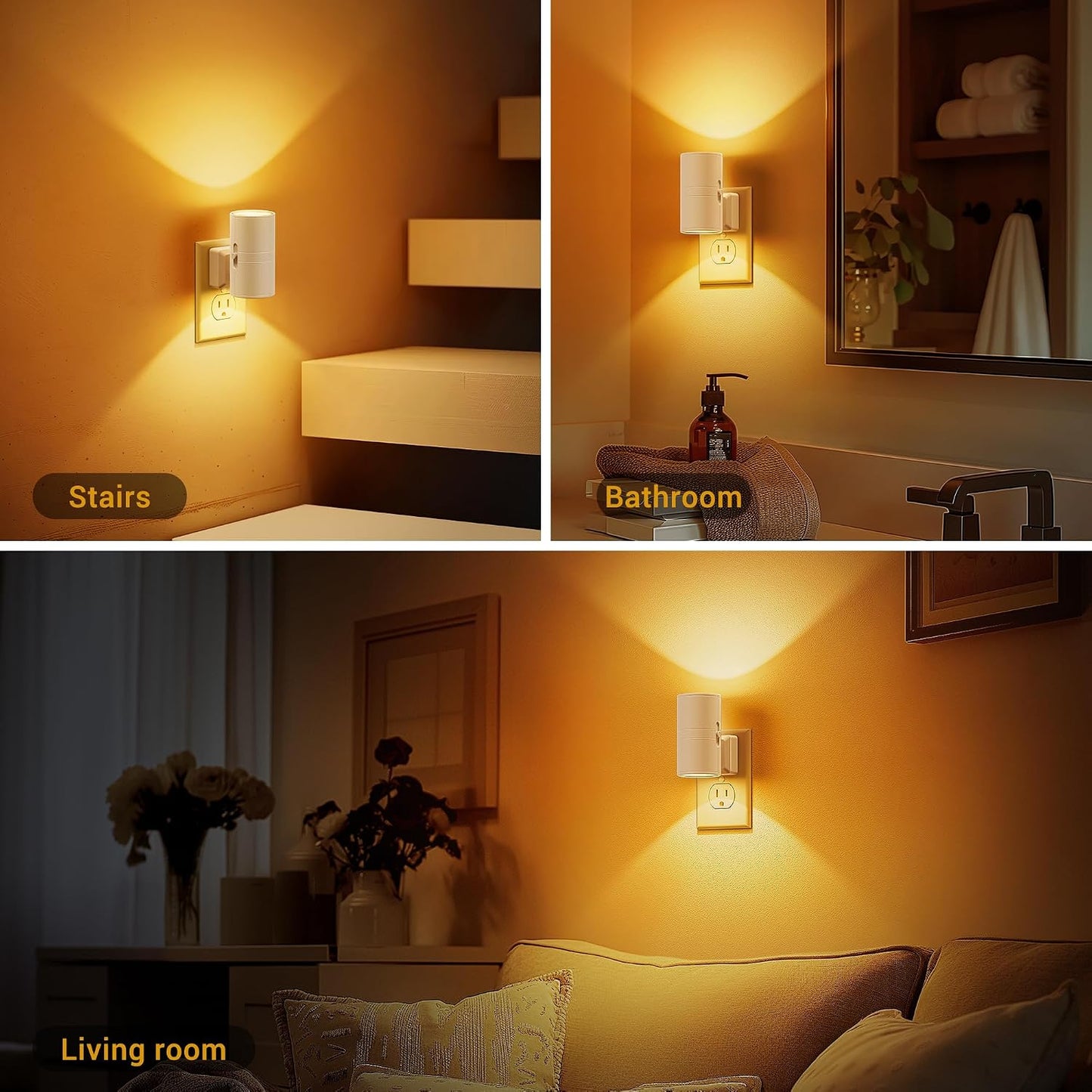 Amber Night Lights Plug into Wall, Dimmable Night Light Plug in, Modern Night Lights Auto On/Off, Amber Night Light 2000K, 0-100LM Adjustable Brightness Nightlight for Hallway Bedroom, 2 Pack