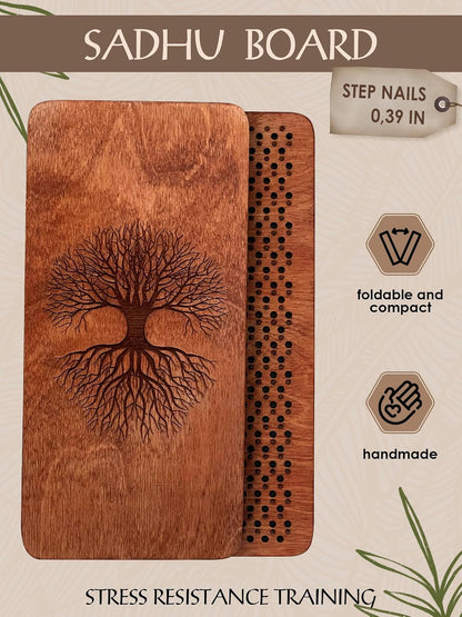 Sadhu board, Wooden Yoga Board for Acupressure and Meditation with Nails for Deep Tissue Massage, Acupuncture Massage, Nails Distance 0.39 In (10 mm)
