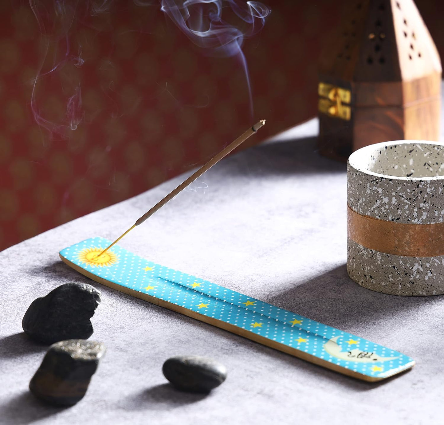 Bless-International Traditional-Handmade-Burner Wooden-Incense-Stick-Holder Ash-Catcher-Stand for-Aromatherapy-Meditation-Yoga (Incense Holder 10 inch(2 pcs))