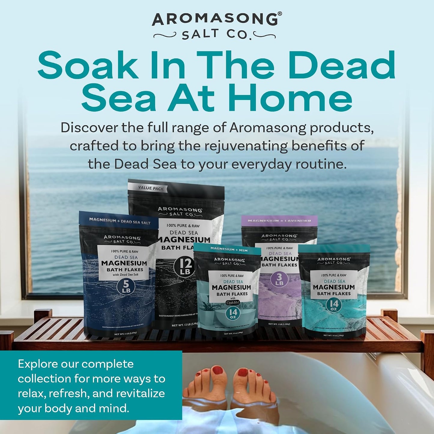 Aromasong Magnesium Flakes, 15lb – Dead Sea Bath & Foot Soak – Superior Alternative to Epsom Salt with 27,360 Mg of Magnesium Per Bath, Bulk Pack