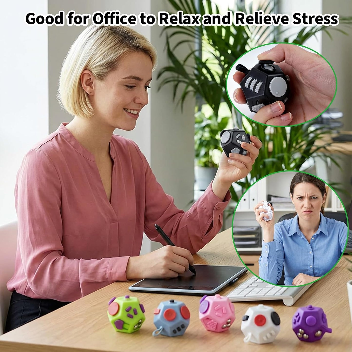 Small Fidget Toys Cube, Small Fidget Toy - 12 Sides Decompression Cube Anti Anxiety and Relief Stress Improve Focus Creative Unique Fidget Toy for Kids and Adults, with Carry Case(Black E1)