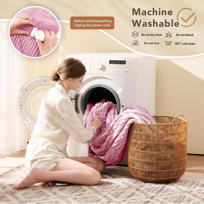 Homemate Heated Blanket Electric Throw - 50"x60" Heating Blanket Throw 1/2/4/6/8 Hours Auto-Off 10 Heat Levels Over-Heat Protection Soft Flannel Sherpa Heater ETL Certification