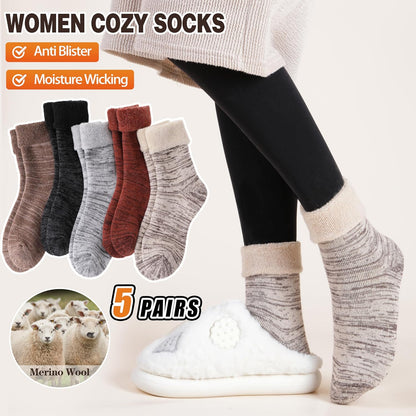 EBMORE 5 Pairs Women Merino Wool Boot Socks Warm Thermal Winter Thick Hiking Cozy Cabin Crew Comfy Socks for Ladies