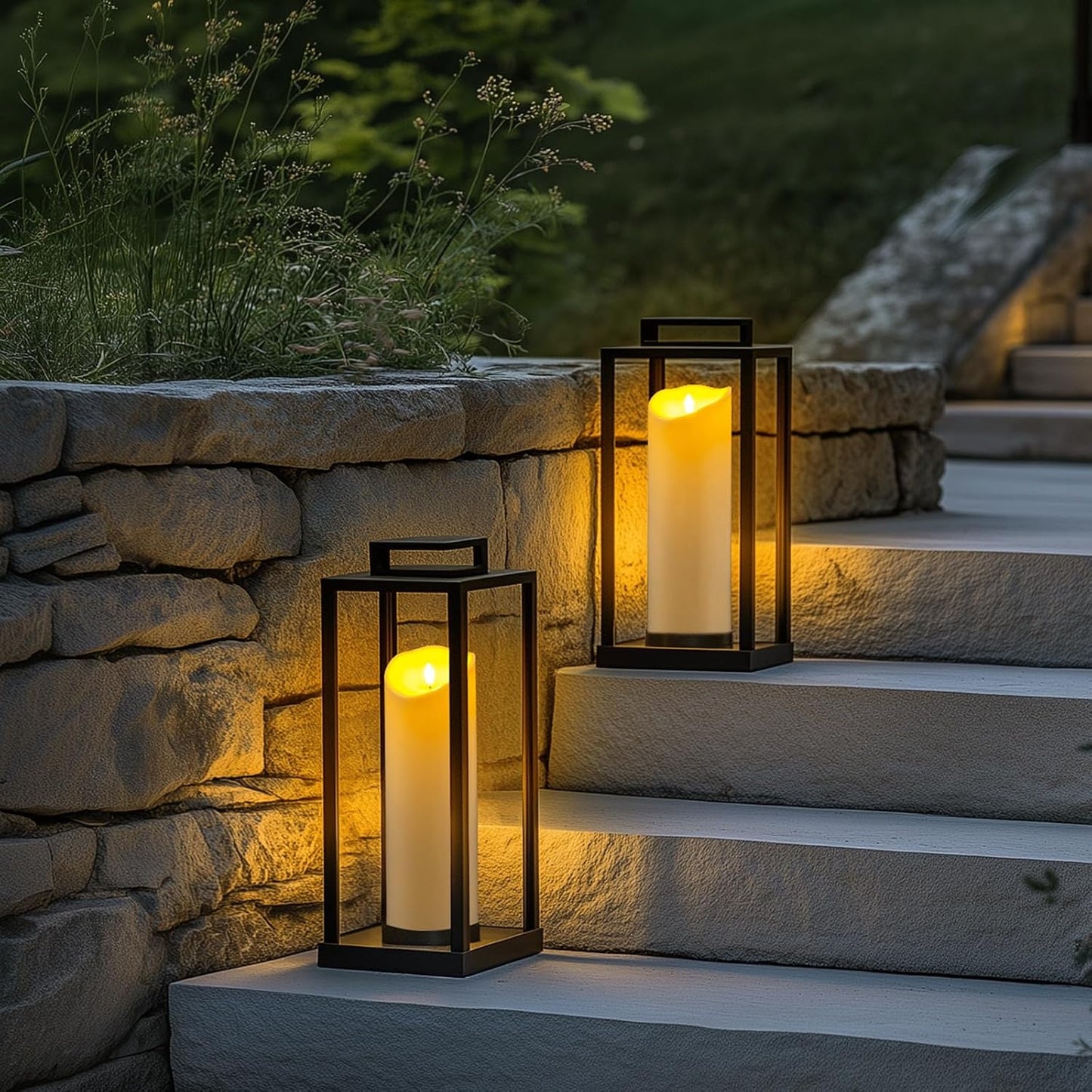 Homemory 6"x3" Outdoor Waterproof Flameless Candles, LED Candles, Battery Operated Candles with Remote and Timers, Electric Fake Plastic Pillar Candles, Ivory White, Set of 2