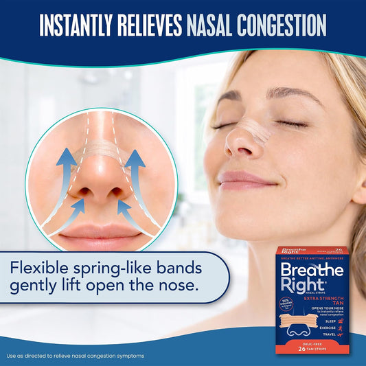 Breathe Right Nasal Strips, Relieves Nasal Congestion, Extra Strength, Tan