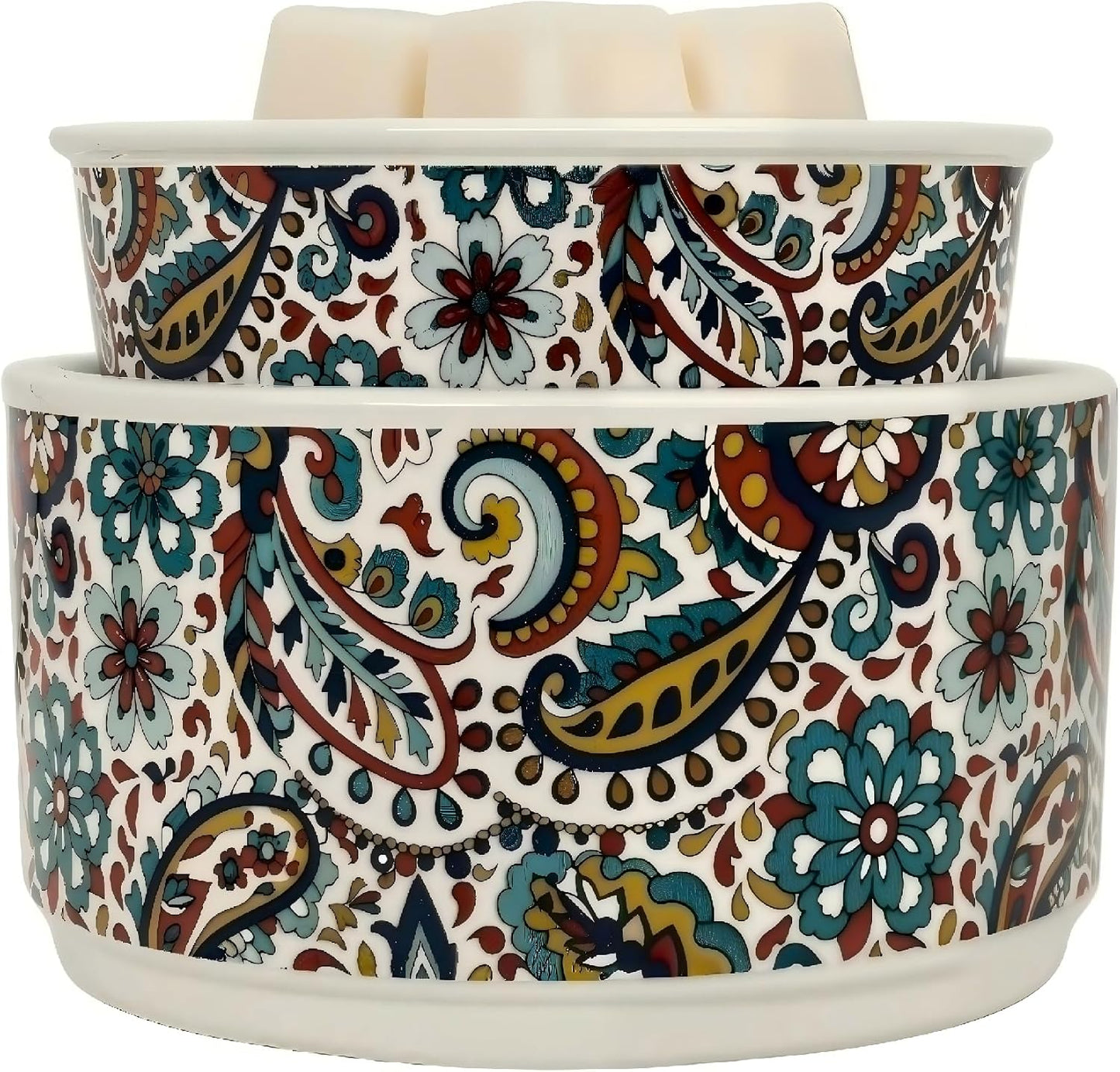 NAFANG Blue & White Porcelain Pattern Wax Melt Warmer,Ceramic 3-in-1 Electric Candle Wax Warmer for Scented Wax Melter Oil Burner for Home Office Bedroom Gift & Decor (with KD Iron Shelf)