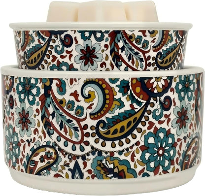 NAFANG Blue & White Porcelain Pattern Wax Melt Warmer,Ceramic 3-in-1 Electric Candle Wax Warmer for Scented Wax Melter Oil Burner for Home Office Bedroom Gift & Decor (with KD Iron Shelf)
