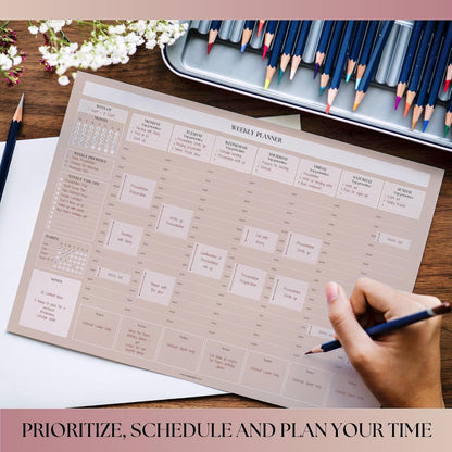 Weekly Hourly Planner Notepad, Daily Planner Desk Pad, Weekly Schedule, To Do List Note Pad, ADHD Planner | 50 Undated Tear Away Sheets | A4 (Rainbow)