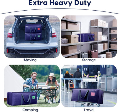 Moving Bags Heavy Duty 210GSM with Full-Open Side Zipper, 93L 220lbs Waterproof Foldable Storage Totes for College Dorm Move-In, Moving Boxes Alternative & Home Organization, Blue