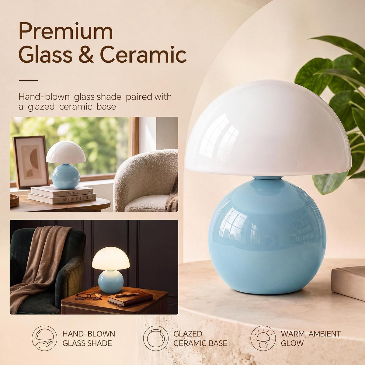 Dawnwake Mushroom Lamp Table Lamp for Bedroom-Small Desk Table Lamps,White