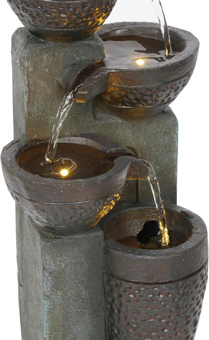 Alpine Corporatio 14" Tall Stoned Jar Cascading Water Fountain with LED Lights, Elegant Tabletop Water Feature for Home, Office, Living Room, and Bedroom Decor, Gray
