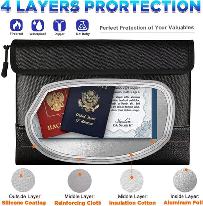 Fireproof Money Bag 2 Pack, Waterproof Document Pouch for Cash & Passport