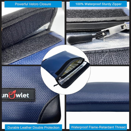 Fireproof Waterproof Money Document Bag, 13.9"x10.6", Blue