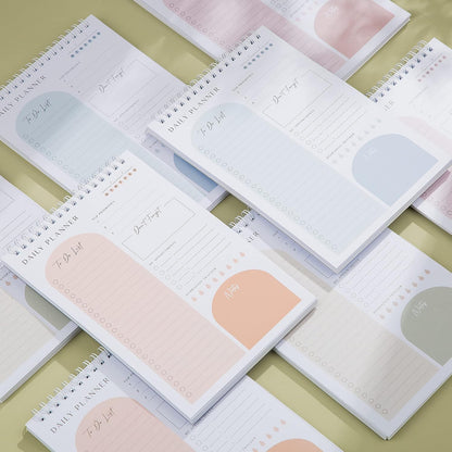Daily Planner To Do List Notepad 60 Undated Pages,Coral,Twin-ring Spiral Bindling 6x9 Inch Desktop Daily Planning Notepad with Protective Cover,Notebook for Daily Tasks, Water Intake, Habit Tracker
