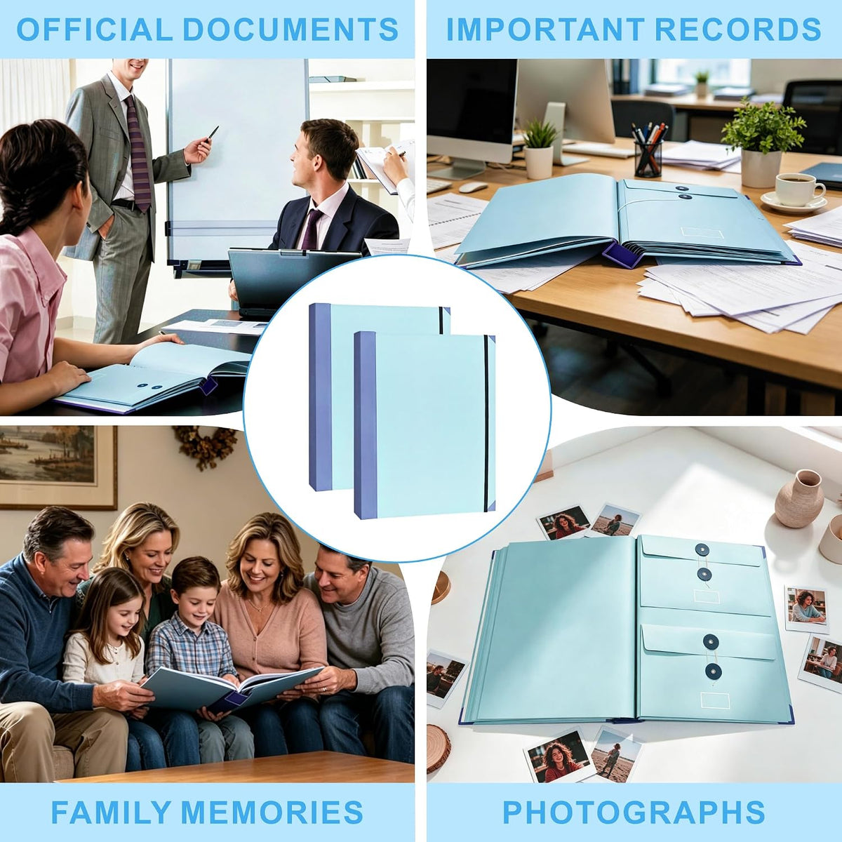 2 Sets Important Document Organizer Binder,File Folder with Labels Blue