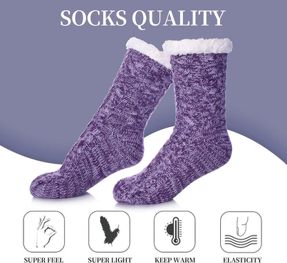SDBING Women's Winter Super Soft Warm Cozy Fleece Lined Fuzzy Slipper Socks with Grippers