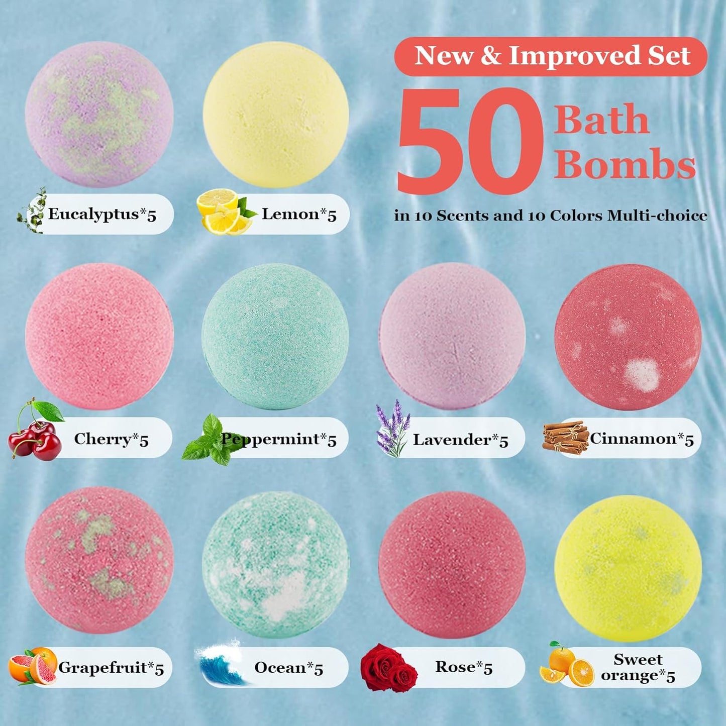 Bath Bombs for Women Gift Set, 50 Pcs Natural Organic Bubble Bathbombs with 10 Rich Scents, Handmade Bubble Bath Fizzy, for Bubble Bath Spa,Her/Him,Wife,Girlfriend,Mother Present Giving