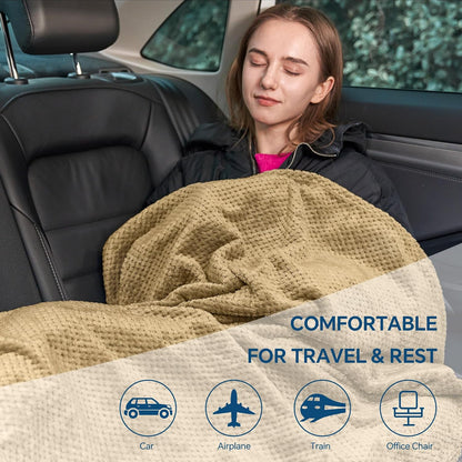 BEDELITE Travel Blanket with Bag, Jacquard Fleece Blanket 65"x40", Blue