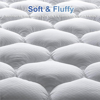 MATBEBY Queen Size Mattress Pad - Cooling Breathable Mattress Topper, Quilted Fitted Mattress Protector, Pillow Top Mattress Cover with 8-21" Deep Pocket, Soft, Machine Washable, White, 60x80 Inches