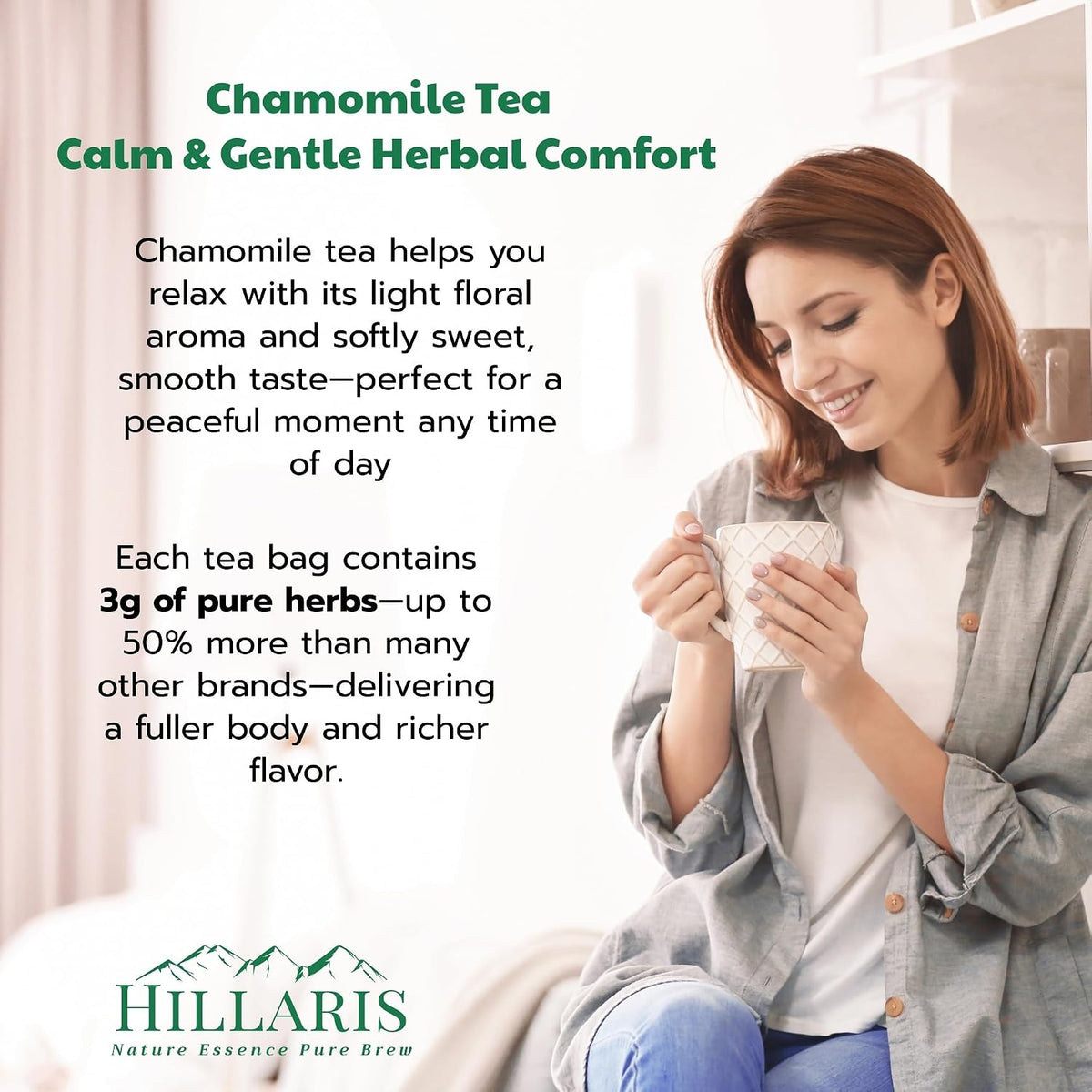 HILLARIS Chamomile Passionflower Herbal Tea, 30 Ct, 3g Each, Caffeine-Free