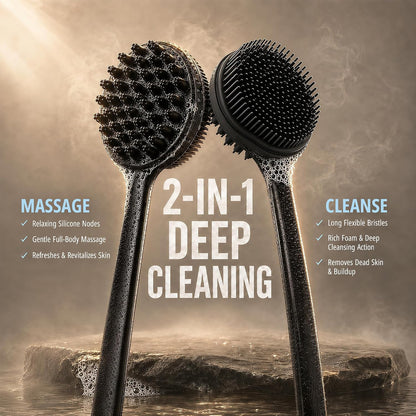 Back Scrubber for Shower, 15.7" Loofah with Handle, Back Shower Brush with Bristles and Loofah, Dry Brushing Body Brush for Cleanse Back and Hard to Reach Areas with Curved Long Handle