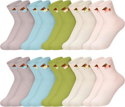 Eurzom 10 Pairs Socks Womens Crew Elastic Ankle Length Cotton Socks Aesthetic Cute Lightweight Low Cut Gifts for Women - Colors A