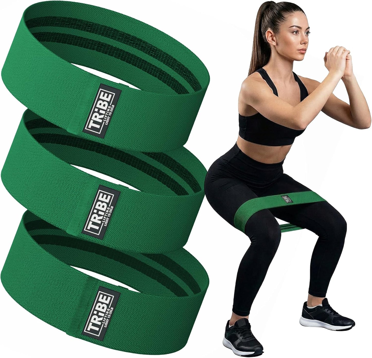 Tribe Lifting Resistance Bands for Working Out - 3 Pack Fabric Workout Bands for Women and Men - Booty Bands for Legs and Glute - Non Slip Exercise Bands Set for Squat Hip Thigh