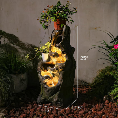 Sunlinua Water Fountain Outdoor, 5-Tier Cascading Realistic Tree Waterfall