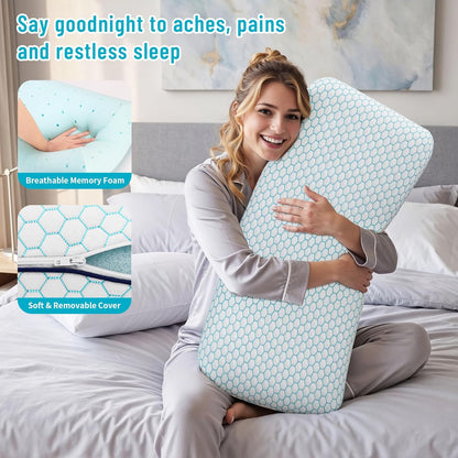 CushyOasis Memory Foam Pillows for Side, Back and Stomach Sleepers, Set of 2, Bed Pillow with Washable Cover and Breathable Mesh, Bed Pillow for Sleeping (Blue，Standard Size)