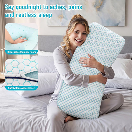 CushyOasis Memory Foam Pillows for Side, Back and Stomach Sleepers, Set of 2, Bed Pillow with Washable Cover and Breathable Mesh, Bed Pillow for Sleeping (Blue，Standard Size)