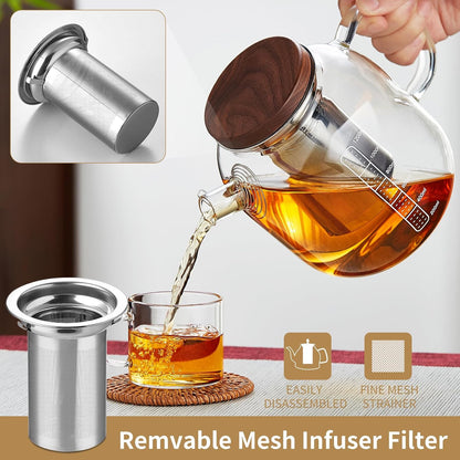 DOPUDO Glass Teapot With Stainless Steel Infuser 1200ml, Glass Tea Pot, Loose Leaf Tea Kettle, Glass Kettle Stovetop, Teapot With Strainer, Tea Infuser Pot Glass Teacup Tea Cups For Blooming Tea