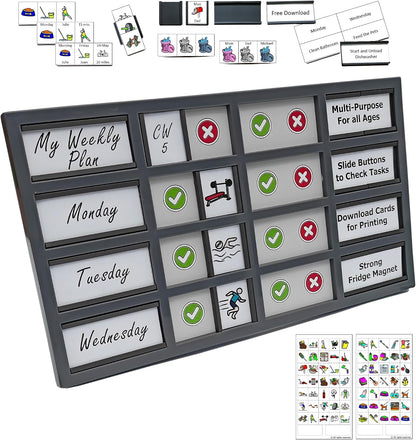 Customizable Checklist Board, Habit Tracker, and Chore Chart for Kids and Adults | Stay Organized with Daily Routines, Fitness, Self-Care, and Pet Care, For Fridge & Hang On Wall (Grey)