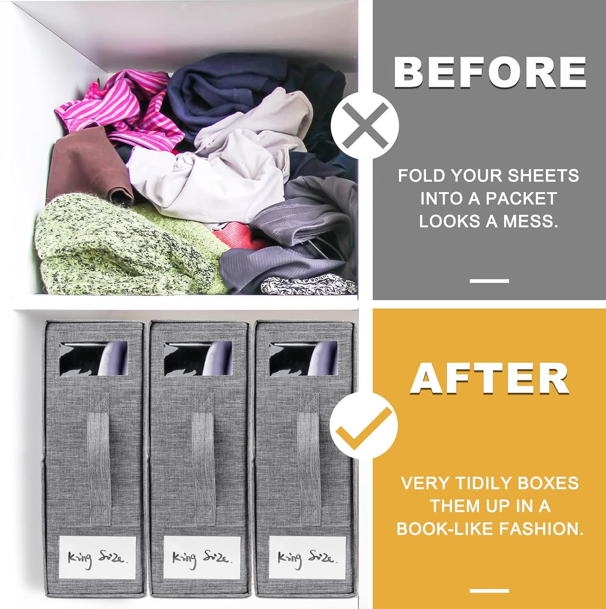 Cosybreeze Bed Sheet Organizers and Storage 2 Pack Foldable Linen Closet Organizer with Window - Full/Twin Size Bedding Storage for Duvet Cover, Bedding Clothes (Gray)